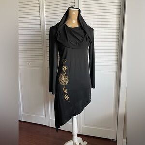 Black Dress size L with henna design in gold on front